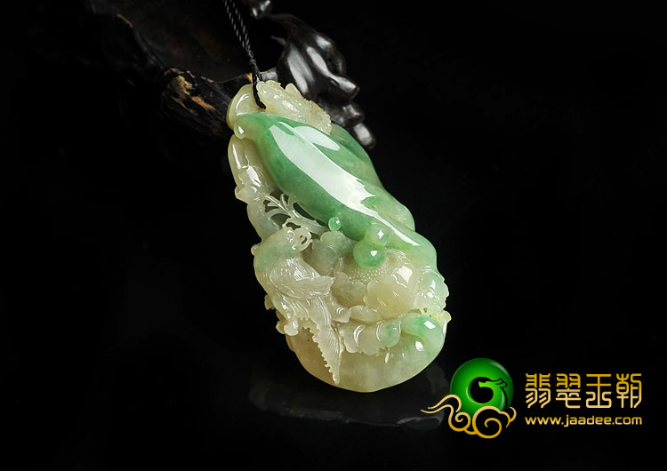 糯冰种黄加绿缅甸翡翠A货花开富贵挂件
