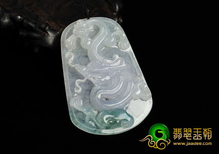冰种飘花缅甸翡翠A货龙牌挂件