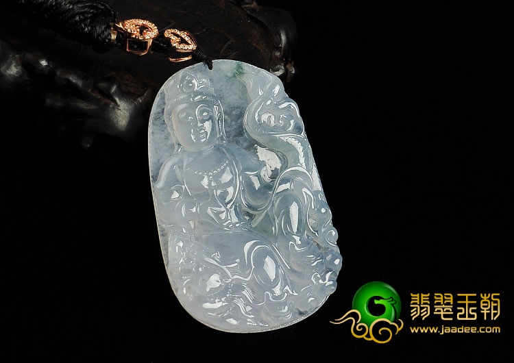 冰种飘花缅甸翡翠A货观音挂件