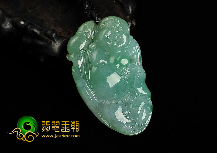 冰种绿晴水缅甸翡翠A货逍遥佛挂件