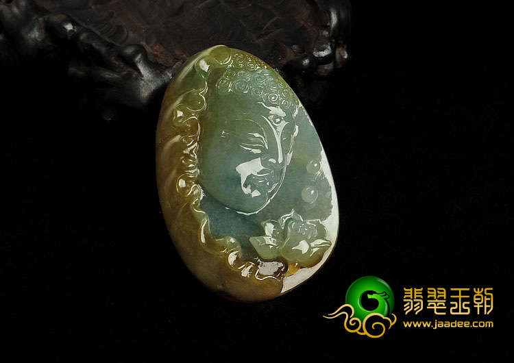 冰种褐黄翡飘花缅甸翡翠A货释迦牟尼挂件
