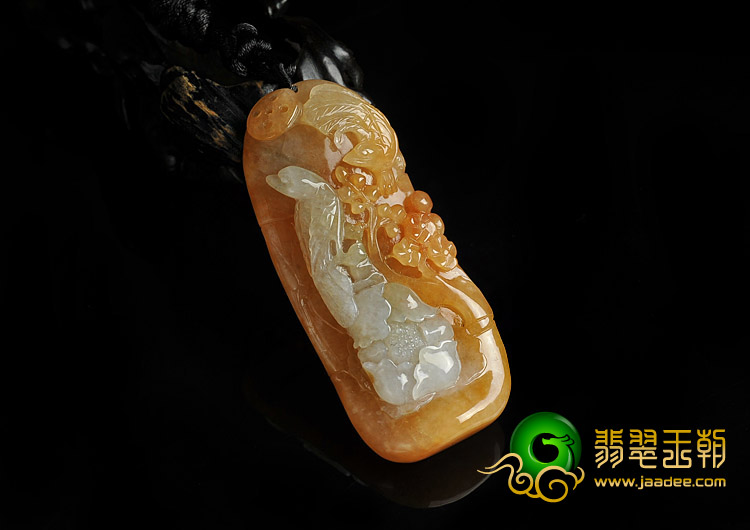 糯冰种红黄翡缅甸翡翠A货富贵花开挂件