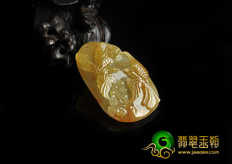冰种黄翡缅甸翡翠A货双喜临门挂件