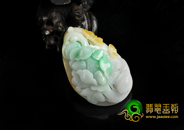 细糯种三彩缅甸翡翠A货蝶恋花挂件