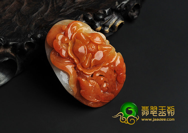 糯冰种红黄翡缅甸翡翠A货富贵花开挂件