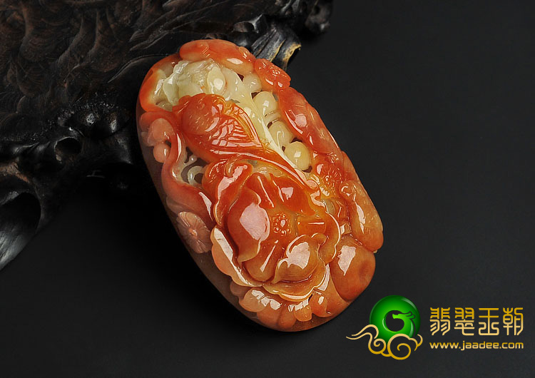糯冰种红黄翡缅甸翡翠A货富贵双喜挂件