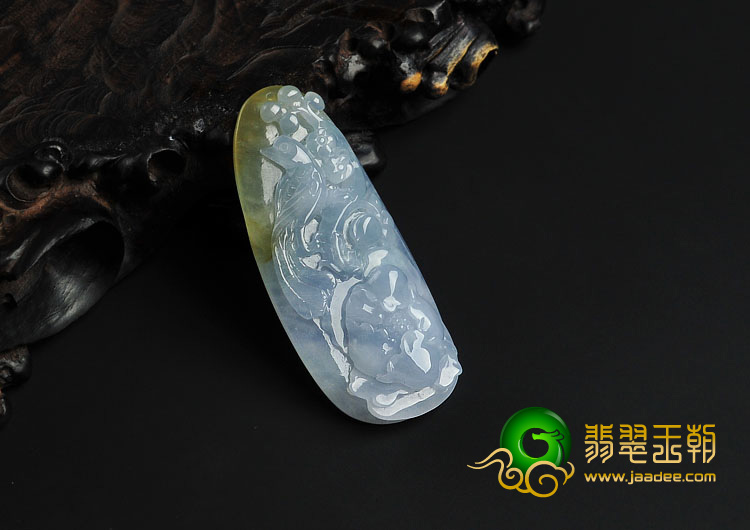 冰种紫罗兰黄翡缅甸翡翠A货富贵花开挂件