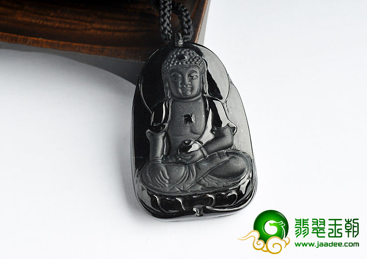 细糯种墨翠缅甸翡翠A货释迦牟尼佛挂件