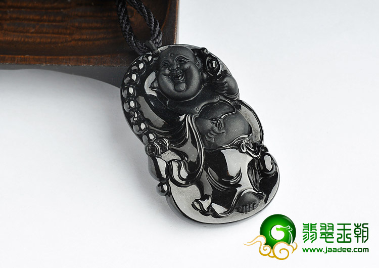 细糯种墨翠缅甸翡翠A货玉佛挂件