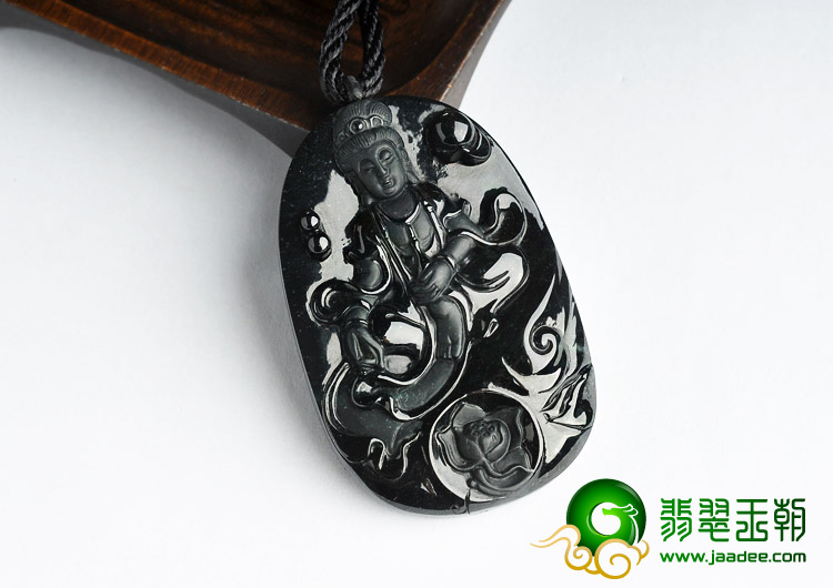 细糯种墨翠缅甸翡翠A货观音挂件