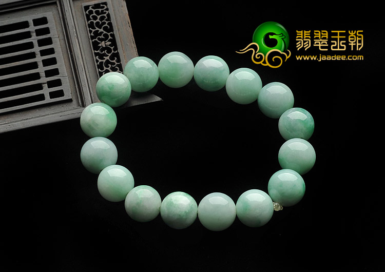 糯冰种飘翠缅甸翡翠A货圆珠手链
