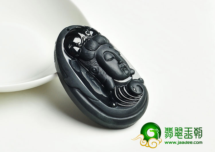 冰种墨翠缅甸翡翠A货观音头挂件