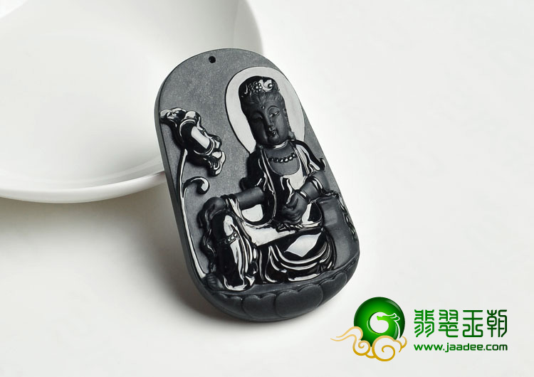冰种墨翠缅甸翡翠A货莲花观音挂件