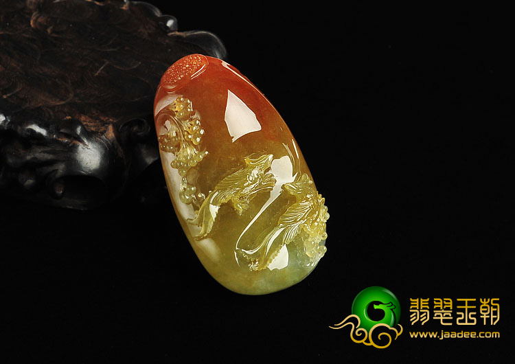 冰种红黄翡缅甸翡翠A货喜上眉梢挂件