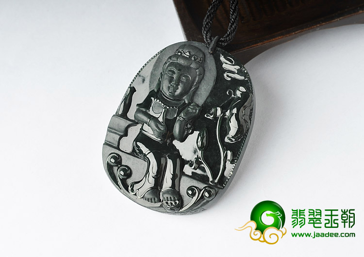 冰种墨翠缅甸翡翠A货观音挂件