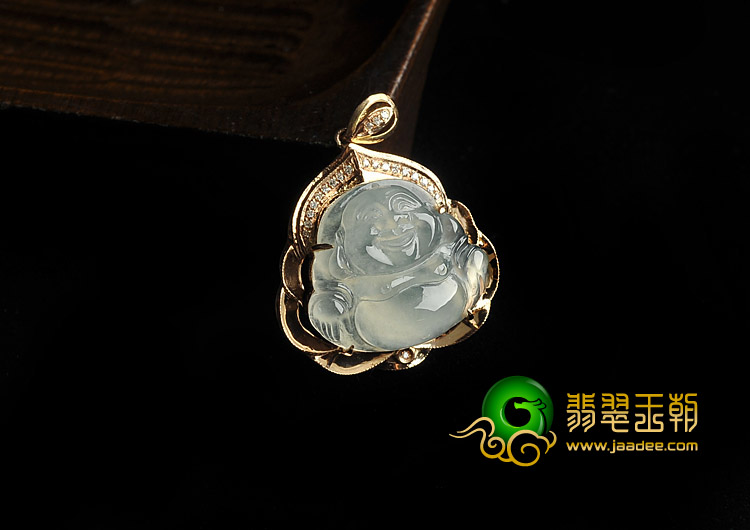 冰玻种缅甸翡翠A货镶玫瑰金玉佛胸坠（真钻）