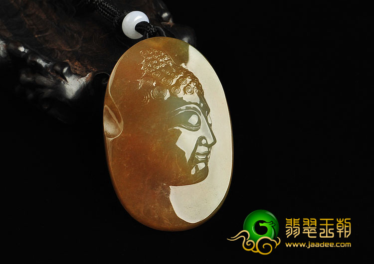 冰种褐黄翡缅甸翡翠A货释迦牟尼挂件