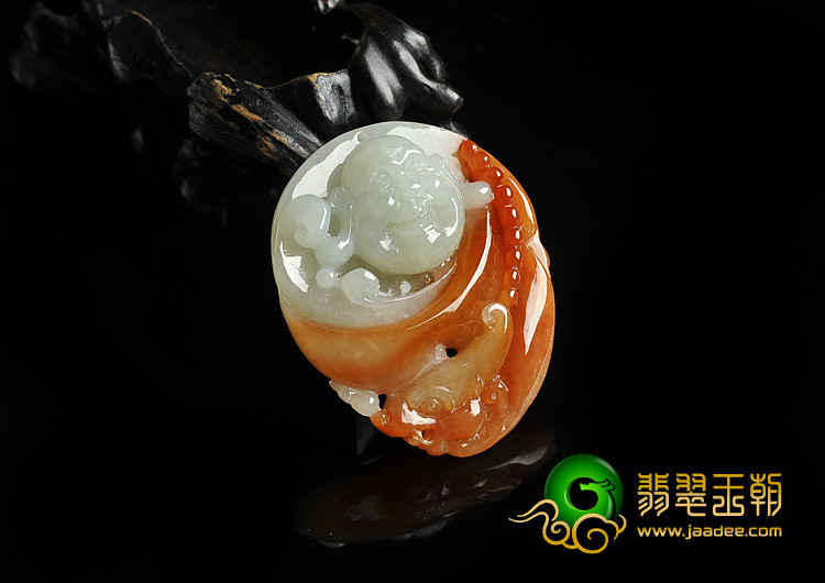 糯冰种红黄翡缅甸翡翠A货佛头挂件