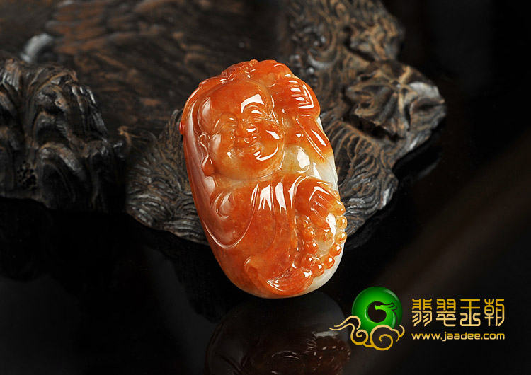 糯冰种红黄翡缅甸翡翠A货鸿福齐天挂件