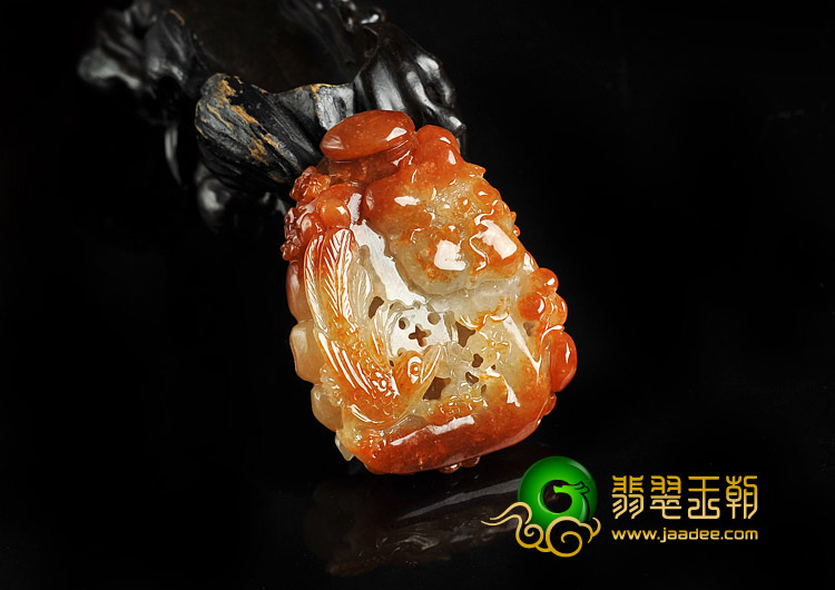 糯冰种红黄翡缅甸翡翠A货花开富贵挂件