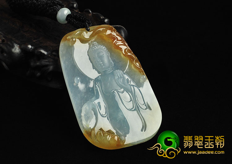 冰玻种晴水黄翡缅甸翡翠A货释迦牟尼挂件