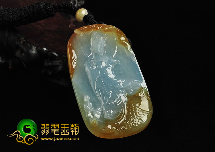 冰玻种晴水黄翡缅甸翡翠A货观音挂件
