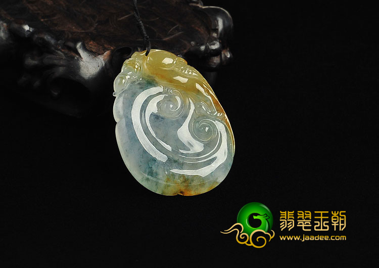 冰种黄翡飘花缅甸翡翠A货喜如意挂件
