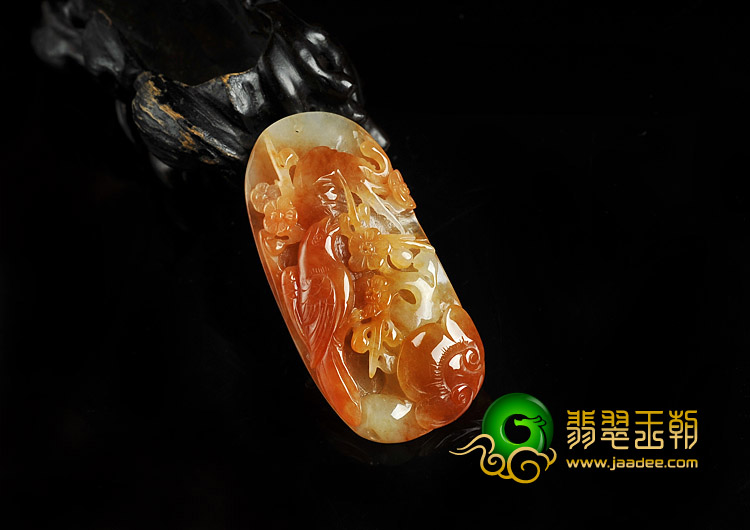冰种红黄翡缅甸翡翠A货喜上眉梢挂件