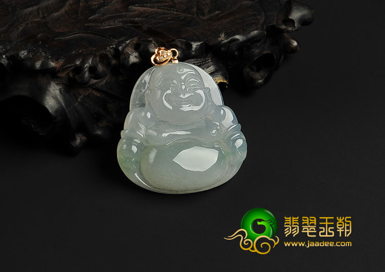 冰种飘花缅甸翡翠A货玉佛挂件