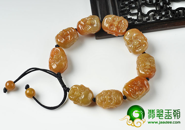 糯冰种红黄翡缅甸翡翠A货罗汉头手链