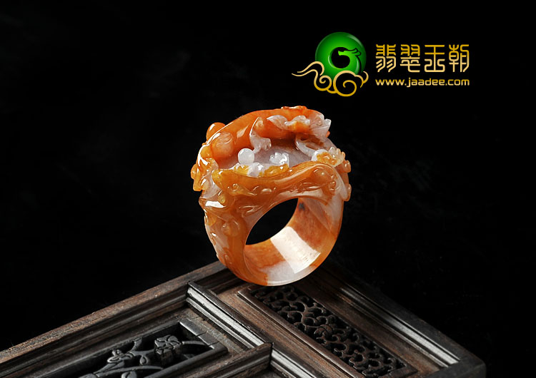 糯冰种红黄翡缅甸翡翠A货螭龙指环