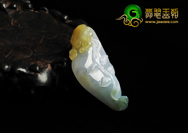 冰种紫罗兰黄翡缅甸翡翠A货比翼双飞挂件