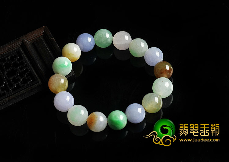冰种多彩缅甸翡翠A货珠子手链
