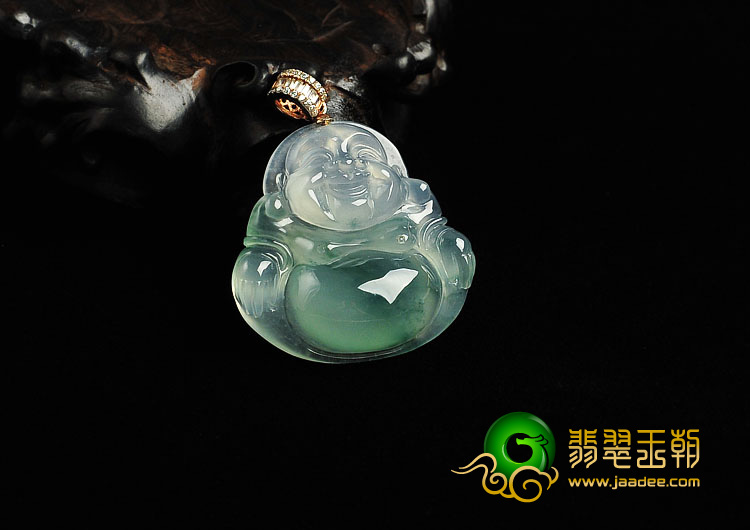 冰种飘花缅甸翡翠A货玉佛挂件