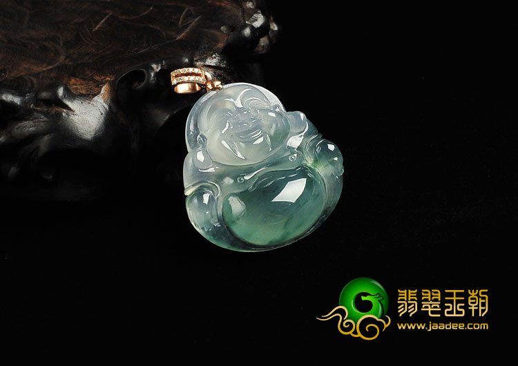 冰种飘花缅甸翡翠A货玉佛挂件