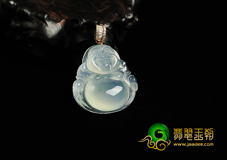 冰种略飘花缅甸翡翠A货玉佛挂件