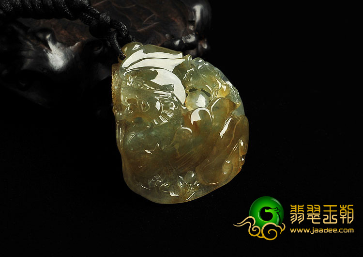 冰种褐黄翡缅甸翡翠A货龙行如意挂件