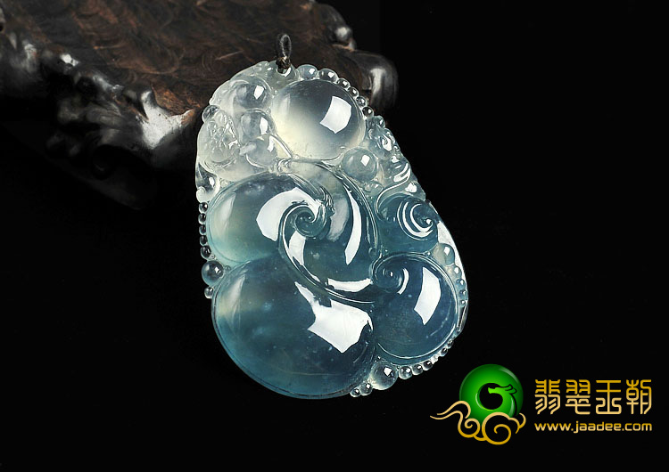 冰玻种蓝晴水缅甸翡翠A货如意寿挂件