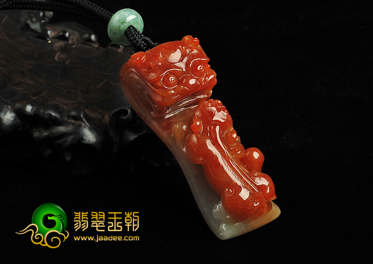 糯冰种红翡缅甸翡翠A货望子成龙挂件