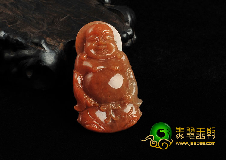 糯冰种褐红翡缅甸翡翠A货玉佛挂件