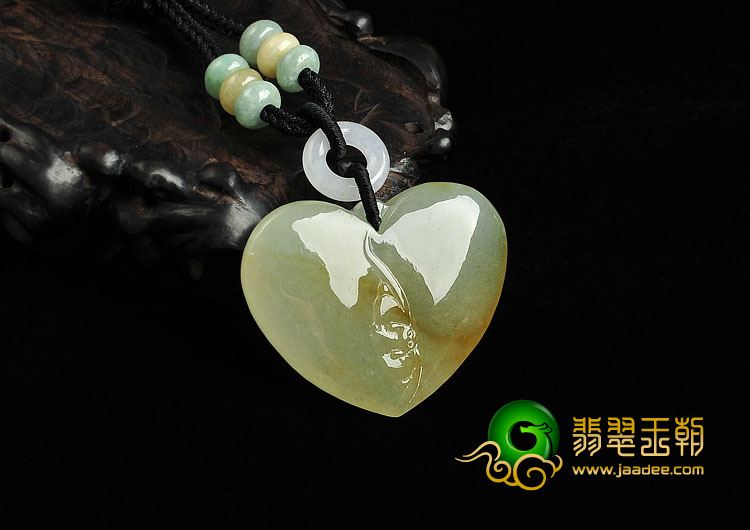 冰种黄翡缅甸翡翠A货心心相印挂件