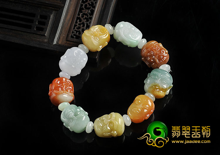 糯冰种三彩缅甸翡翠A货罗汉头手链