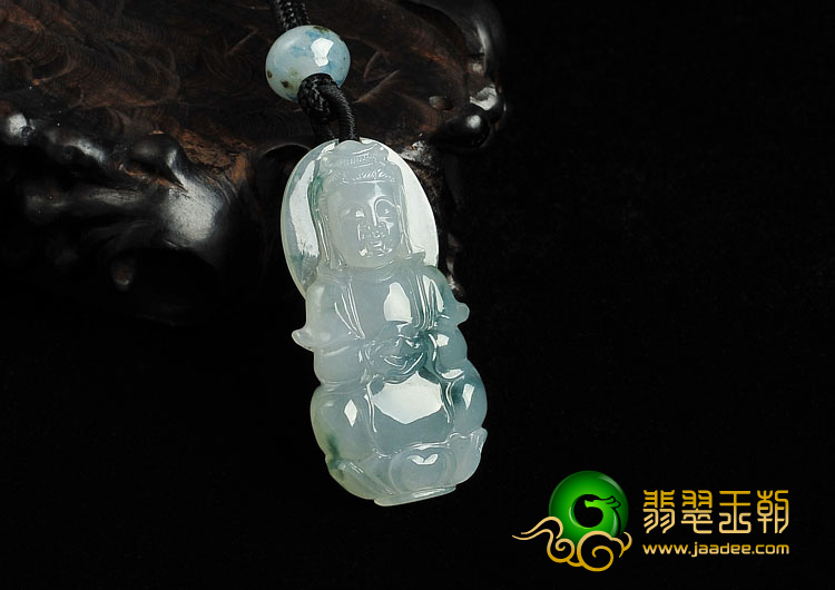 冰种飘花缅甸翡翠A货观音挂件