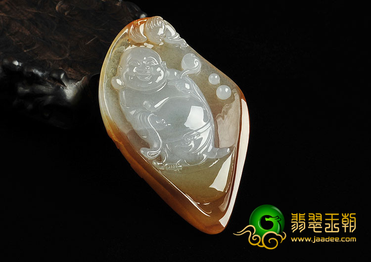 冰种褐黄翡缅甸翡翠A货纳福挂件