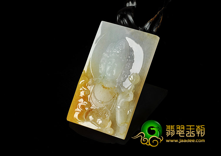 冰种三彩缅甸翡翠A货不空羂索观音挂件