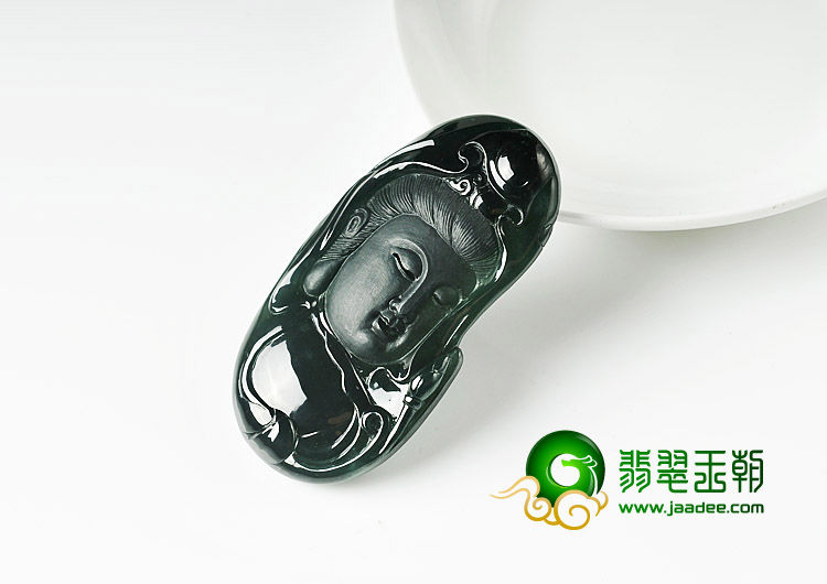 玻璃种墨翠缅甸翡翠A货观音挂件