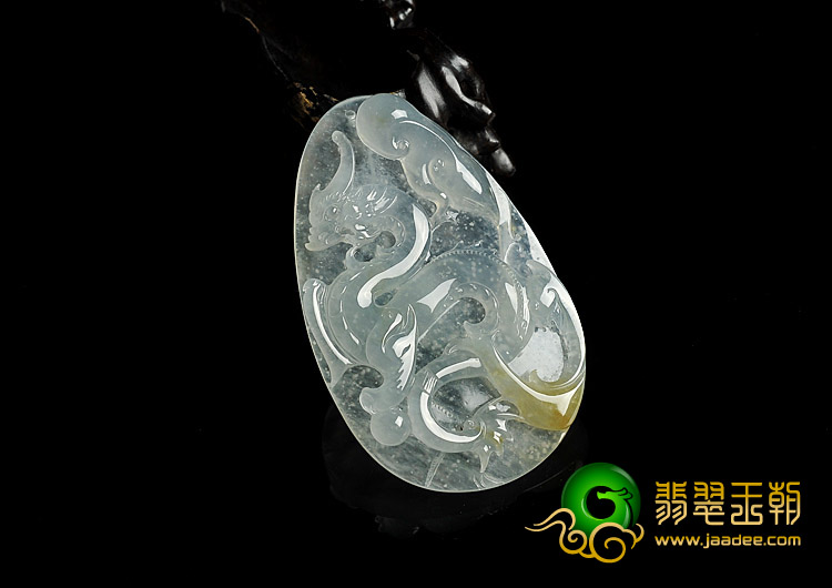 冰玻种淡晴水略带黄翡缅甸翡翠A货龙行如意挂件