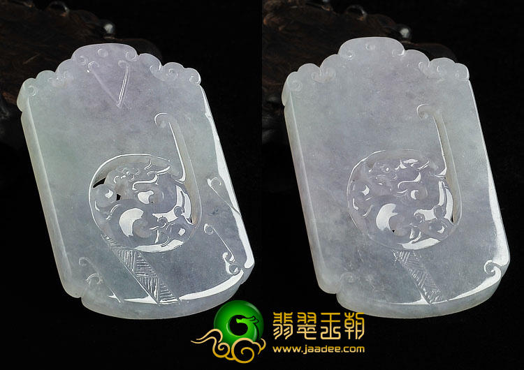 冰种春带彩缅甸翡翠A货仿古龙凤牌挂件（一对）