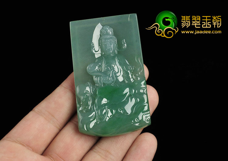 冰种翠色缅甸翡翠A货观音挂件