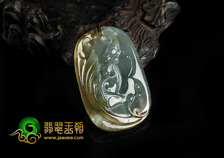 冰种褐黄翡缅甸翡翠A货年年有余挂件